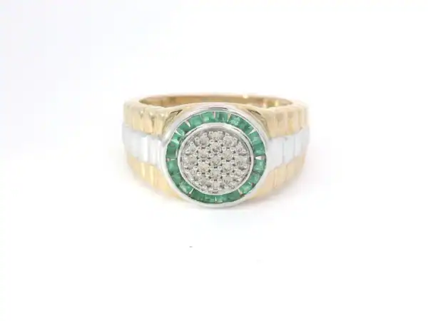 Men's Presidential Round Diamond and Emerald Ring